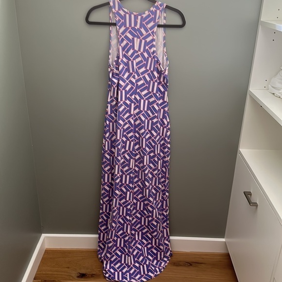 MAHI GOLD Womens Summer Maxi Dress Scoop Neck Sleeveless Geometric Pink Blue M - Picture 2 of 3